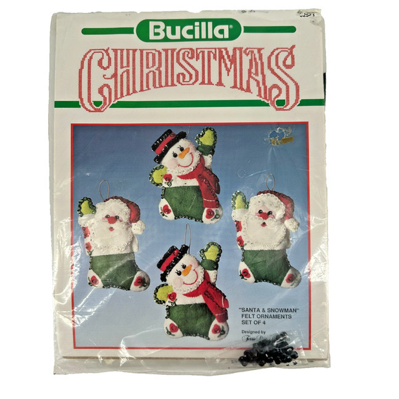 Bucilla Christmas Felt Ornaments 'Santa & Snowman' set of 4/ Kit: 82543 4 New - Picture 1 of 3